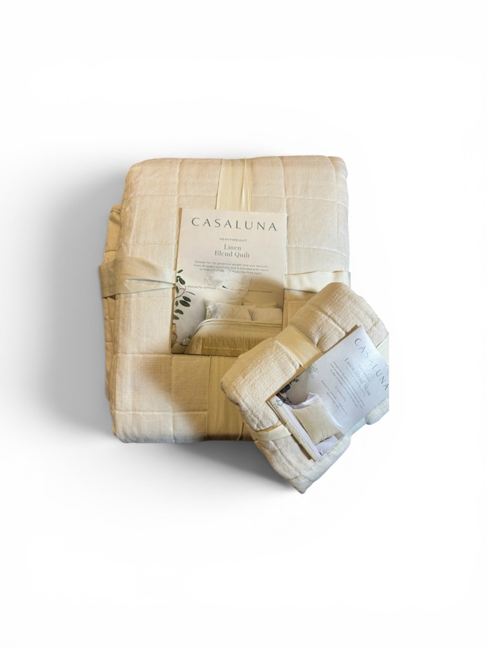 Casaluna Natural Cream Quilt linen blend heavyweight Comforter+ standard sham - Picture 2 of 2